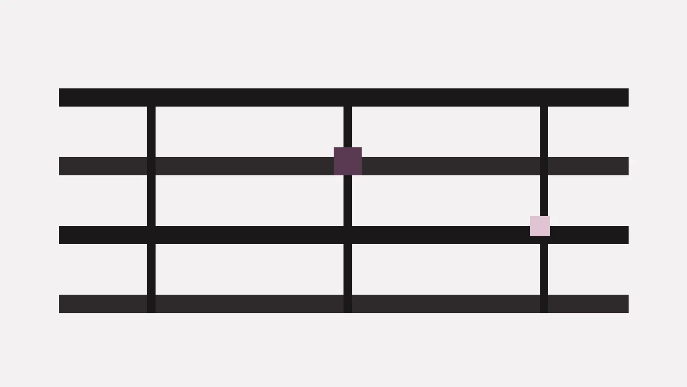 Abstract family tree generation bars with umber joint accent on plum paper.