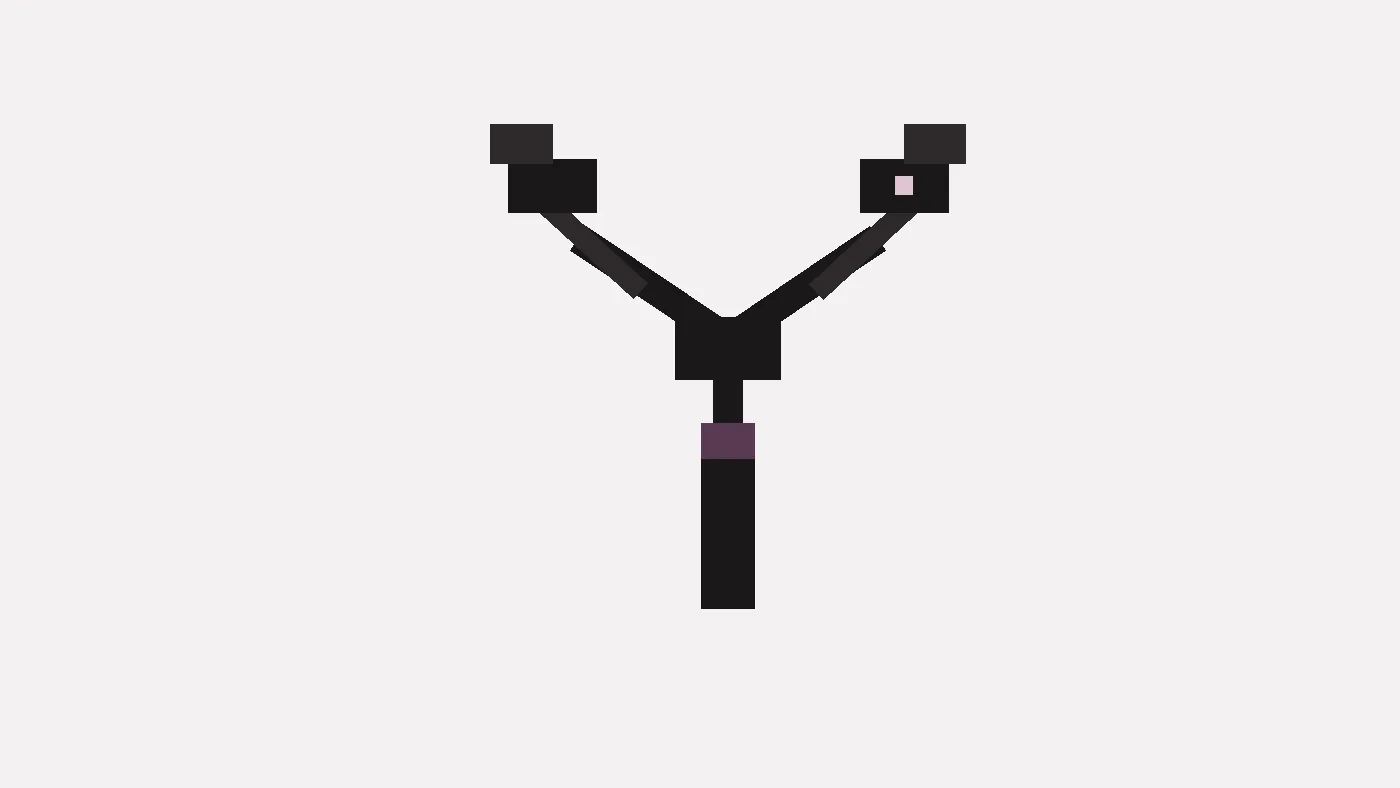 Abstract family tree fork with flat ink trunk, branch arms, and person-node blocks on plum paper.